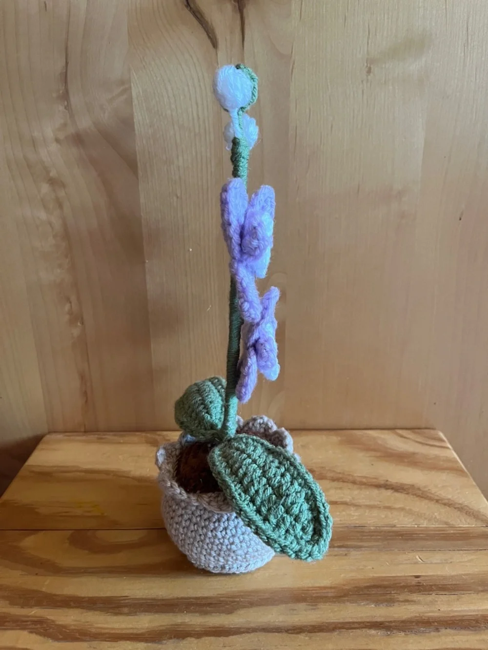 🎉HP🎉 Handmade Crochet Purple Orchid Plant in Cream Pot - Home Accents